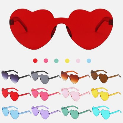 2022 Women Fashion Colors Polarized Heart Shape Tinted Party Sunglasses Girls Vintage UV400 Colors Rimless Female Sun Glasses 3