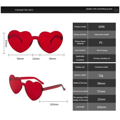 2022 Women Fashion Colors Polarized Heart Shape Tinted Party Sunglasses Girls Vintage UV400 Colors Rimless Female Sun Glasses 2